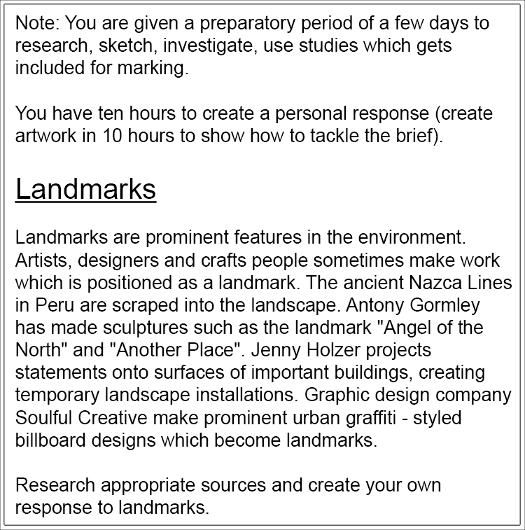 Here below is a brief for an art exam.