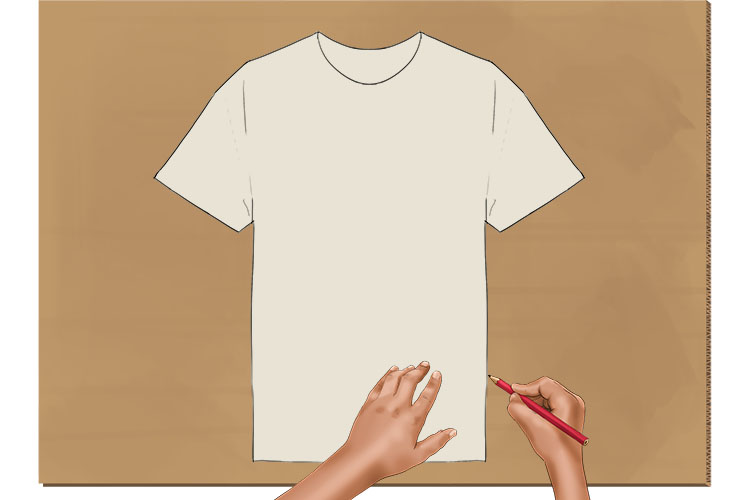Before printing, we’re going to create a cardboard cut out to keep our t-shirt from moving and to stop the paint from bleeding through to the other side of the t-shirt. To do this, draw around your t-shirt onto some cardboard