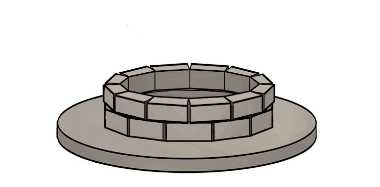 Repeat this process to build a second circle of bricks on top of the first. Make sure each brick is off set from the position of the brick below it as shown below