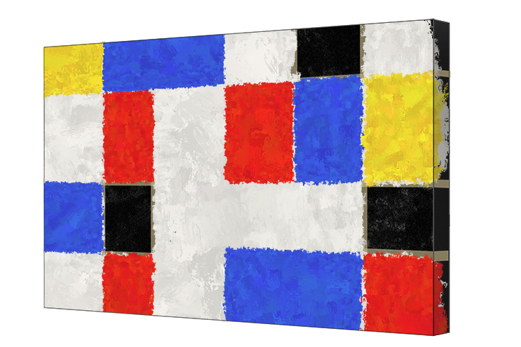 Use the three primary colours, red, yellow and blue, to fill in each of the rectangles, leaving a few of them white.
