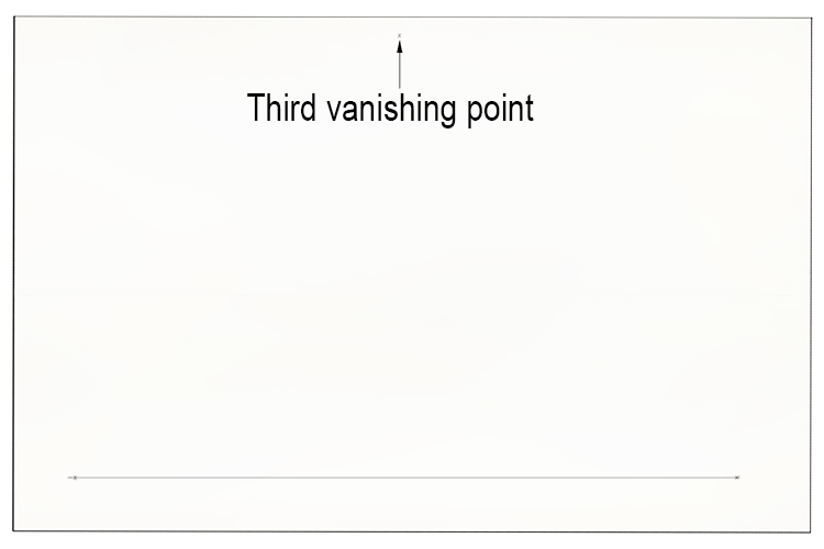 At the top of the page, add a third cross. This is the third point of our three point perspective drawing.