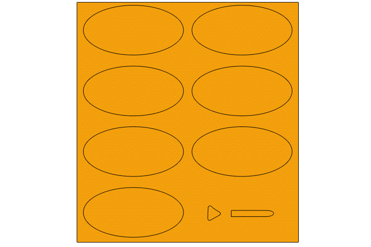 Using a coloured piece of card, draw seven large ovals and a small triangle and rectangle with rounded edges at one end.