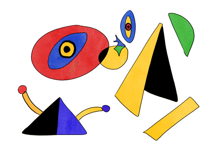 Now paint these shapes in with primary colours including black. Half shade some of the shapes with different colours.