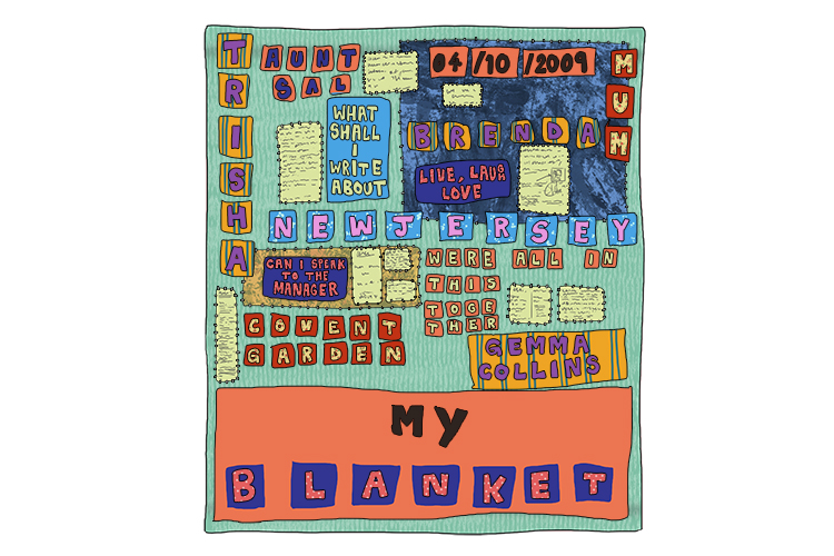 Keep layering material and your larger letter panels until your blanket is complete.