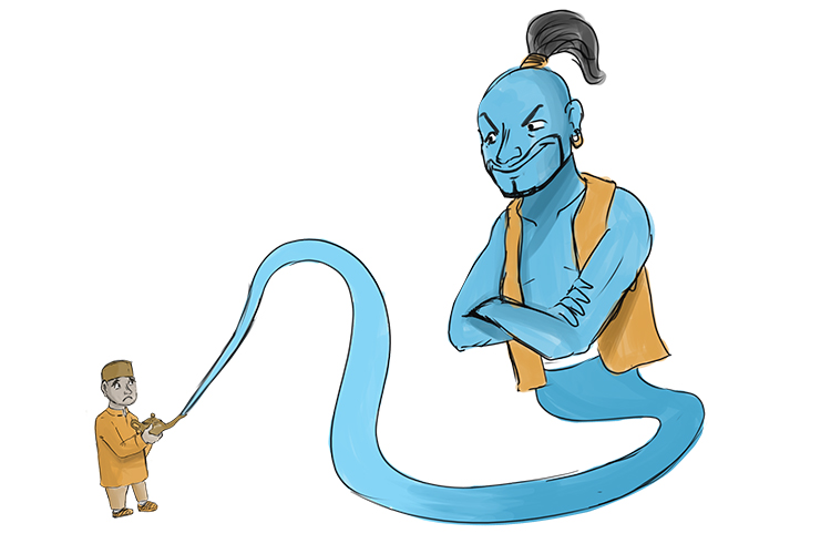 "Be little", the genie said (Belittle). Suddenly the intimidating character became someone you could easily dismiss as unimportant