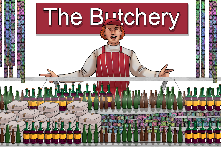The butcher (debauchery) section of the supermarket also sold alcohol, drugs and condoms (sex), but excessive indulgence was not allowed.