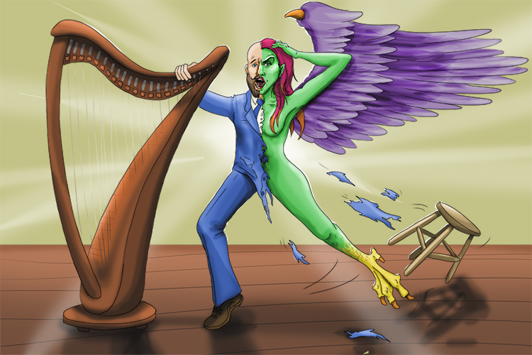 The harp he (harpy) played was evil: at the first note, it turned him into a cruel, unpleasant, loud woman.