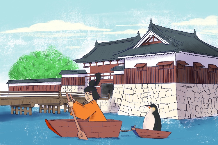 He rowed and he towed (hirohito) a king emporer penguin around his palace's moat.