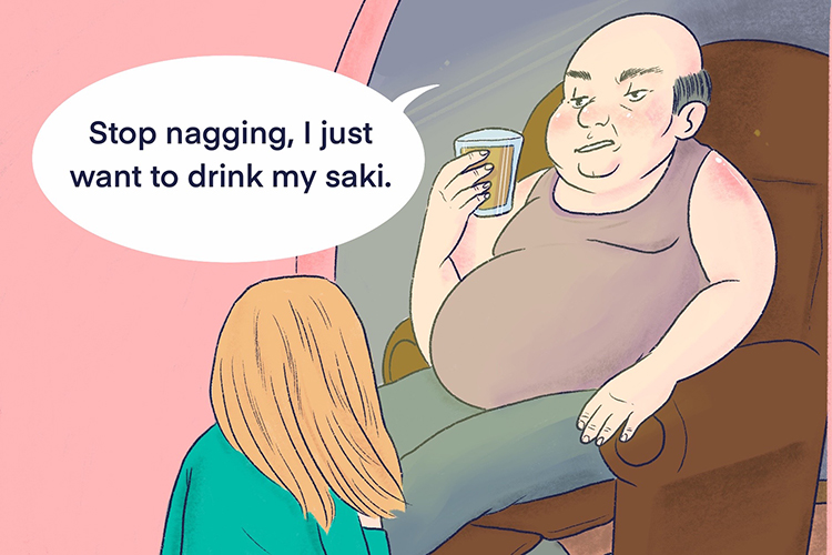 Stop nagging, I just want to drink my saki (Nagasaki) said the fat man.