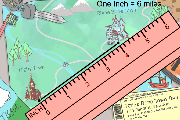 Measure the distance using inches then using the scale see how many meters are shown in an inch to work out the distance