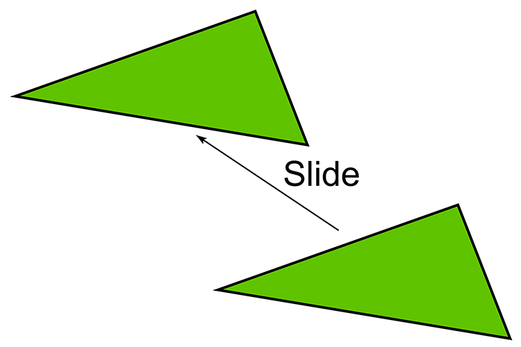 These shapes have been slid but are exactly the same so they are congruent