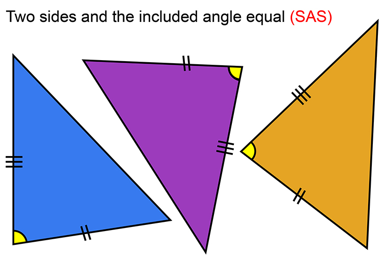 The SAS rule is if 2 triangles have the same length as 2 sides of the other and the angle between the 2 sides are the same on both then they will be congruent