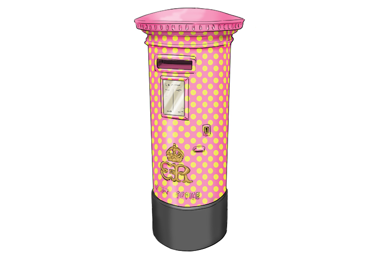 4. Then you come to a letter box that some idiot has painted bright pink with yellow spots.