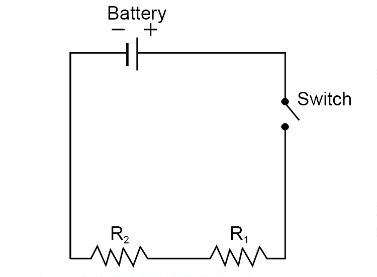 A series circuit of resistances, like a light bulb, are connected in line with each other.