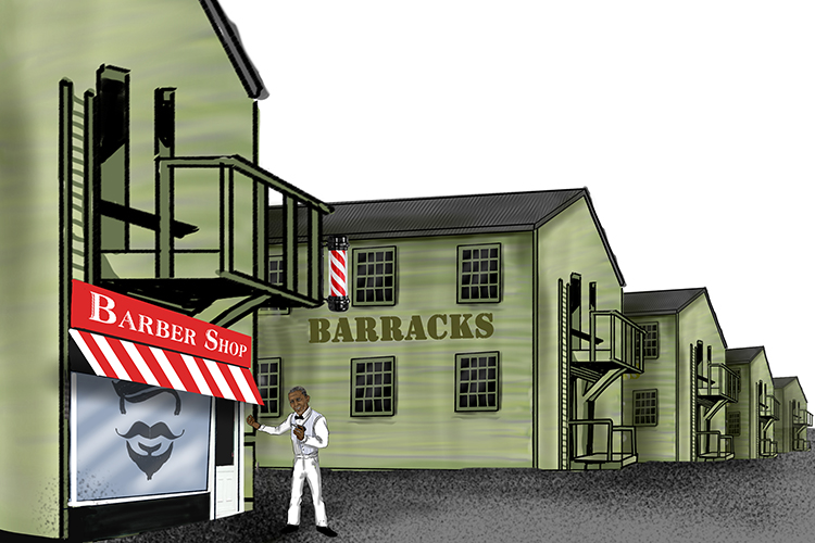 The old barber (Obama) had set up his shop at the army barracks (Barack).