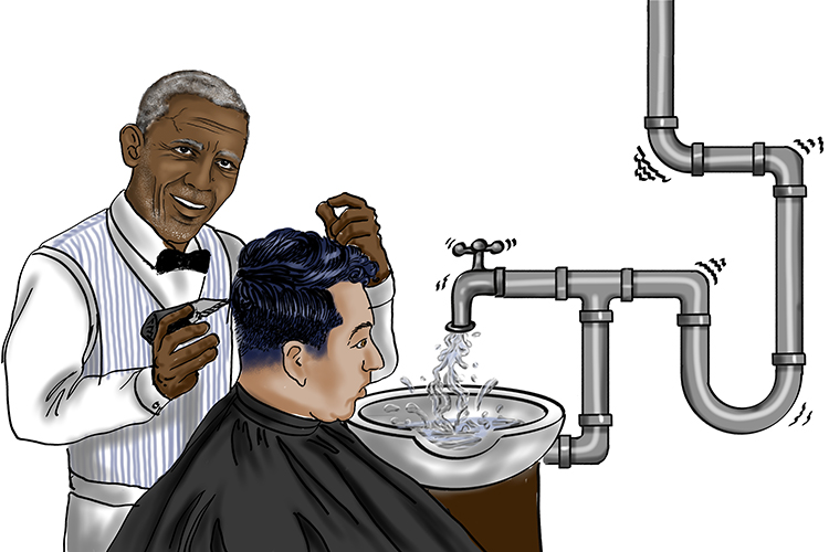 There was a roar (44) from the old barber's (Obama) shop as the water rushed through the Stainless Steel Pipe (009=2009) before spurting from the tap. 