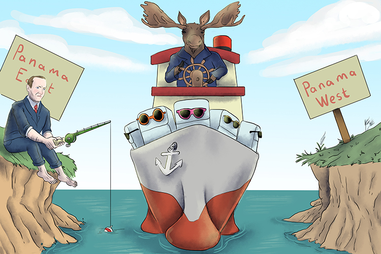  The moose (30) guided his ship carrying cool fridges (Coolidge) along the Panama (923) Canal.