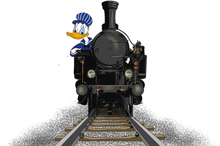He hoped the trumpet (Trump) would get people's attention before Donald Duck (Donald) ran him over in the train.