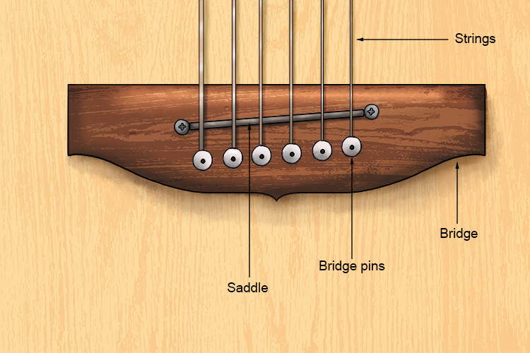 Here is a detailed drawing of a bridge and saddle on a guitar.