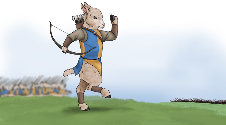 A lamb archer (alla marcia) marched into battle.