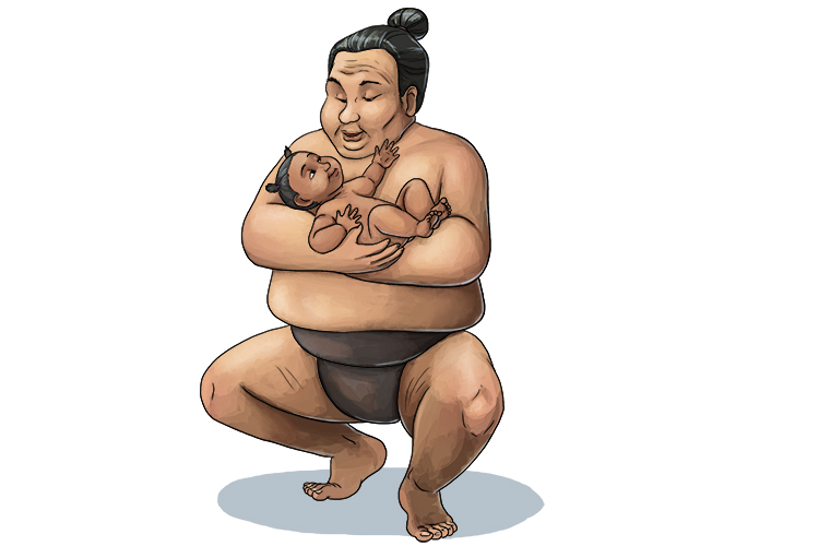 Will she pee on this sumo (pianissimo)? The baby is very quiet, but she is full of surprises! 