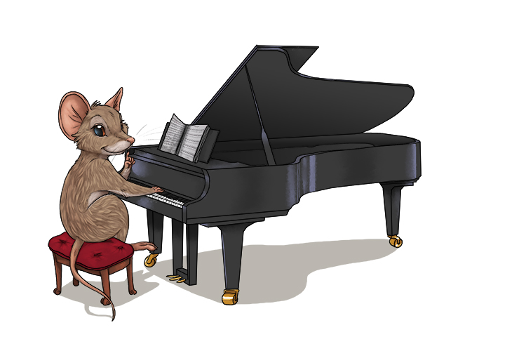 The tiny mouse played the piano so quietly so that she didn't wake anyone up.