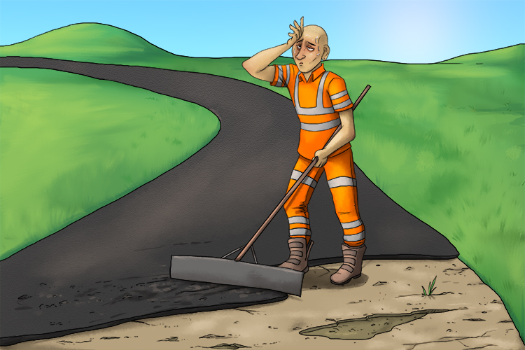 The roadworkers re-tarred and do (ritardando) repairs on the road but got gradually slower as they become tired.