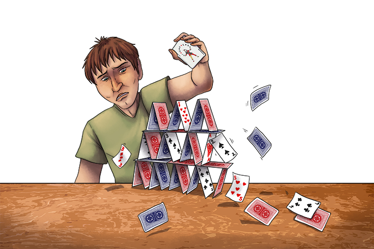 The stack of cards were oh (staccato) so high but then suddenly tumbled and the cards became detached.