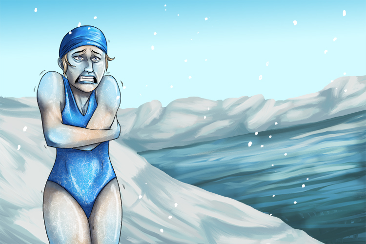 She was blue with the cold, this athlete was not fit to swim in the pool (azul) again.