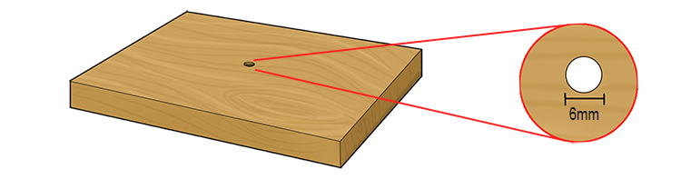 To start off this armature, use a flat square of wood, around 20cm square, and 3cm deep. In the centre of the wood, drill (safely and supervised) a 6mm hole.