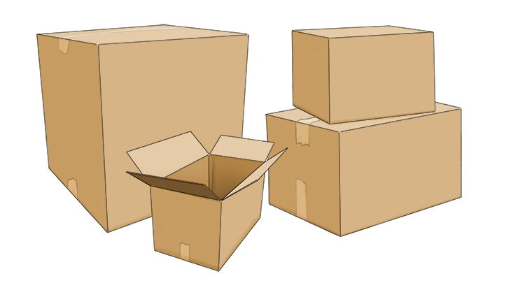 To start, get four different sized cardboard boxes.