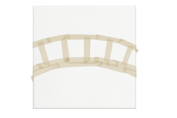 Start by using masking tape on the canvas (or paper) to mark out the shape of the bridge, from one side right across to the other.