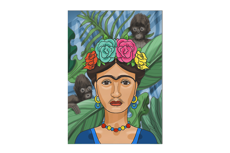 As with Kahlo's work, use contrasting colours to the flesh tones in the background.