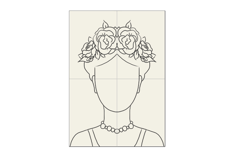 Stopping the hair at this point allows us to add the instantly recognisable flowers Kahlo wore in her hair.
