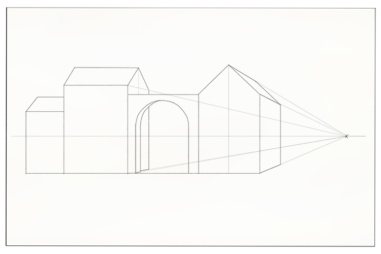Using this line, fill in the back section of the building, joining it to the back of the roof visible above the arch.