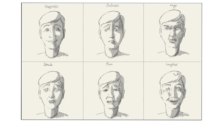Once you have studied the light on your face for a while, start shading in blocks of tone on your self-portraits. 