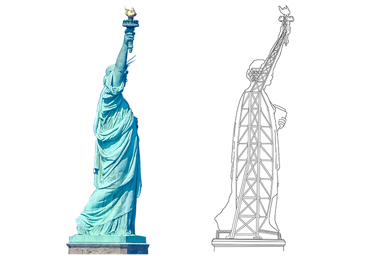 The Statue of Liberty in New York, USA, has a massive iron armature weighing over a quarter of a million tonnes.