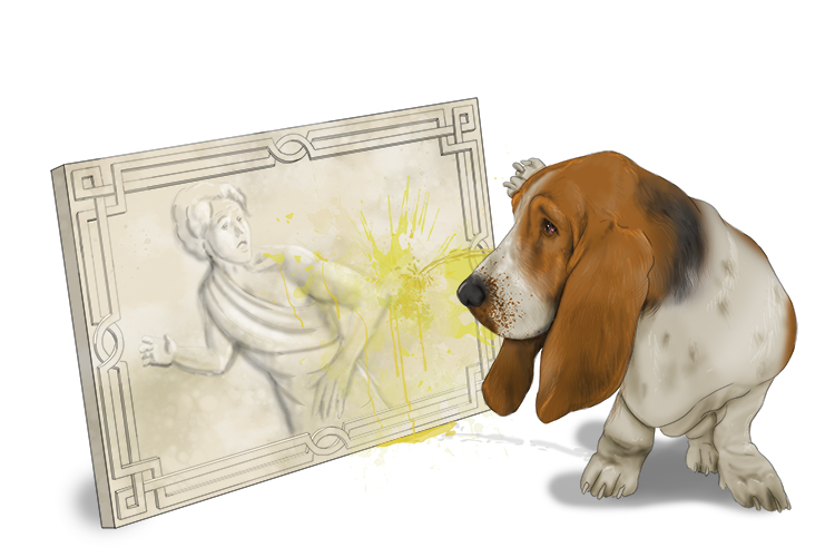The basset hound relieved (bas-relief) itself on the sculpture where figures only slightly project.