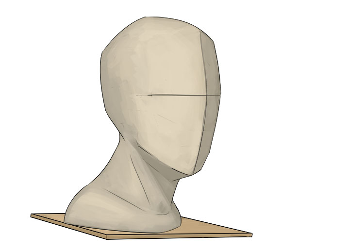 Once you have your rough head shape you need carve it into a more uniform shape. While doing this it is helpful to mark out the horizontal and vertical centre lines to help see whether the head is the correct shape