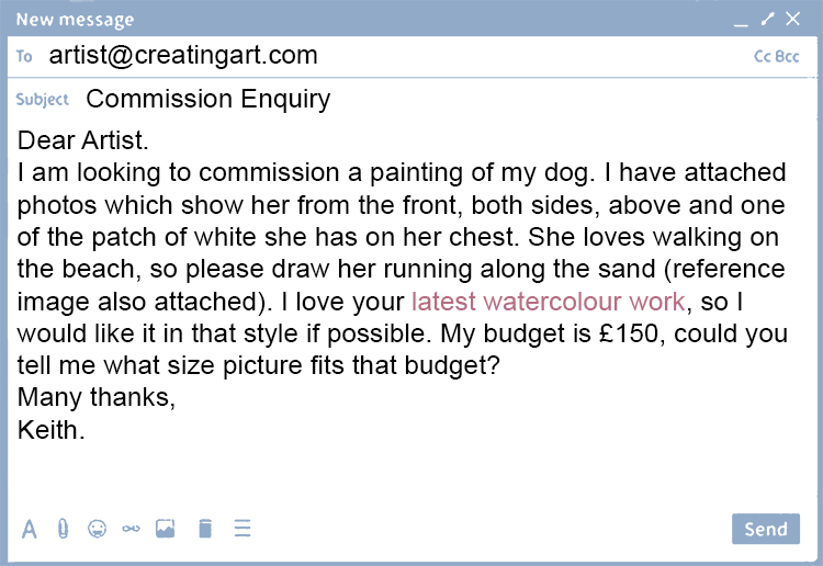 Below is an example of a brief which you could work with from the first message. Commissions often require a lot of back and forth to make sure everything is going well, but this  
