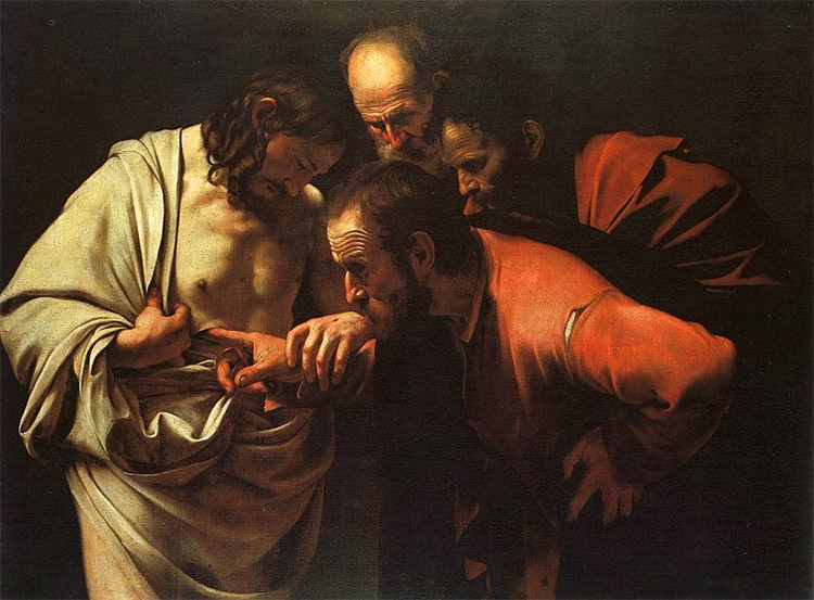 The Incredulity of Saint Thomas by Caravaggio, c. 1602
