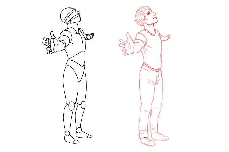 Refine your sketch and then add details to make the figure look more human again.