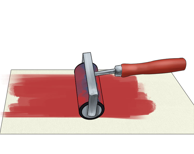 Now squeeze some ink onto your palette (you can use some spare paper if you don't have a palette), then roll the brayer through the ink so you have a smooth layer across the whole roller. If you don't have a brayer available you can always spread your ink
