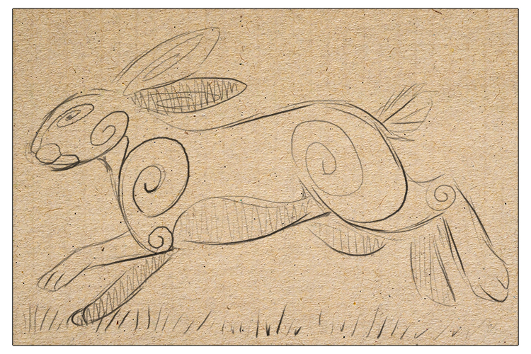Next, on another piece of strong cardboard, draw your design for the string. You could try making the design larger and more detailed. We're going to go with a stylised hare.