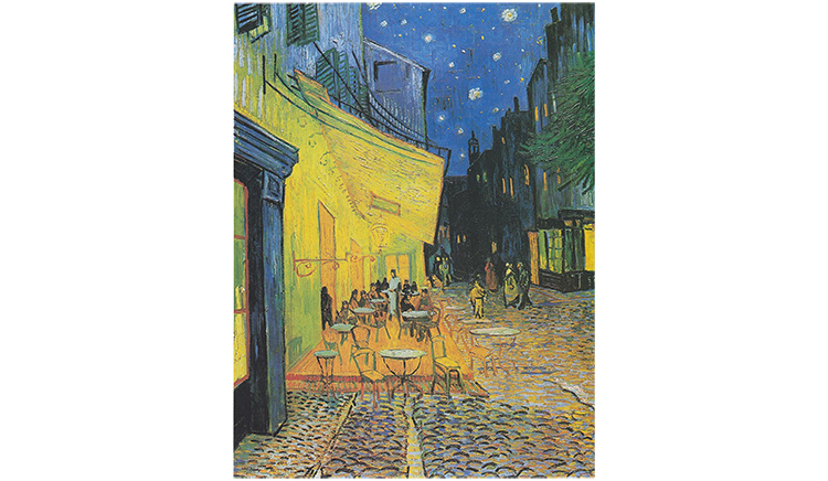In Van Gogh's painting Cafe Terrace on the Place du Forum, orange and blue are placed next to each other as purposeful complementary colours.