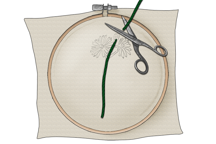 Measure your green cord against the stem of the flower you have sketched and cut it to match.