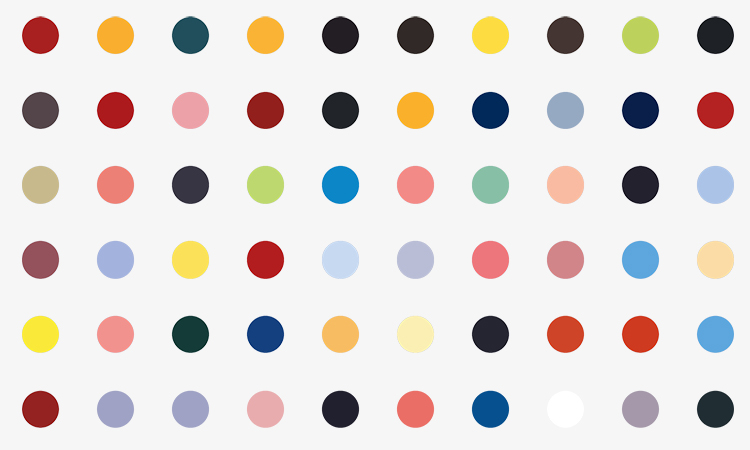 He also became famous for a series of "spot paintings" in large installation. These are randomly coloured circles usually spaced equally apart.