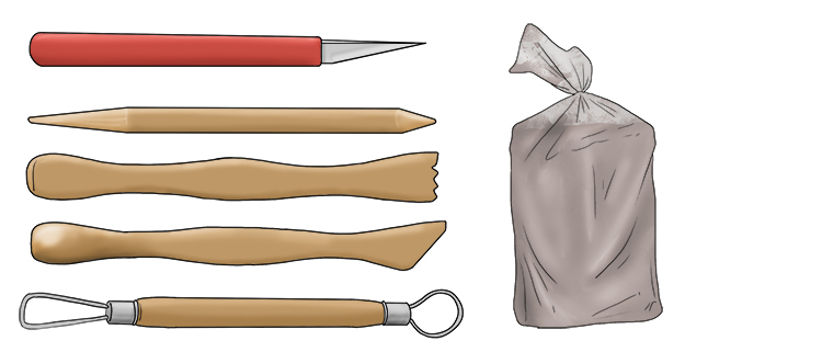For this project you will need: clay and clay carving tools.