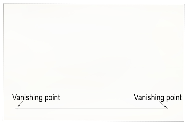 Draw a vertical line from the centre of the horizon line, up to the top vanishing point.