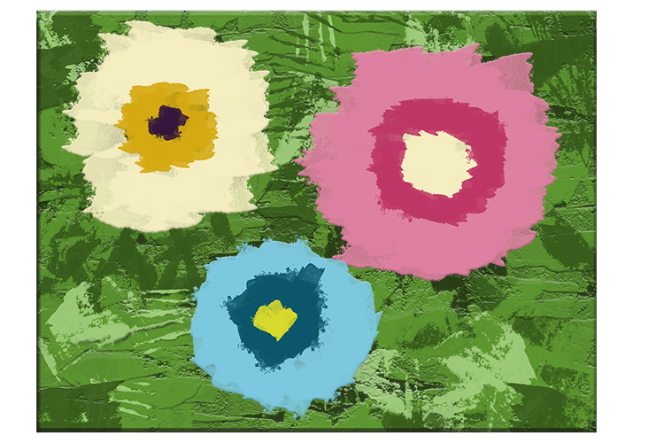 Spread the colours of the flowers into place in blocks of colour.